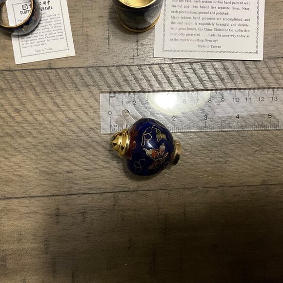 Vintage Enamel Brass Cloisonne Napkin Rings Shakers Original Box - Picture 7 of 7